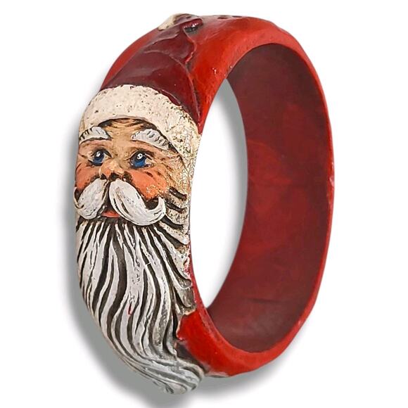 Vintage Jim Shore 1990 Santa Claus Bangle Bracelet Christmas Red - Picture 1 of 7